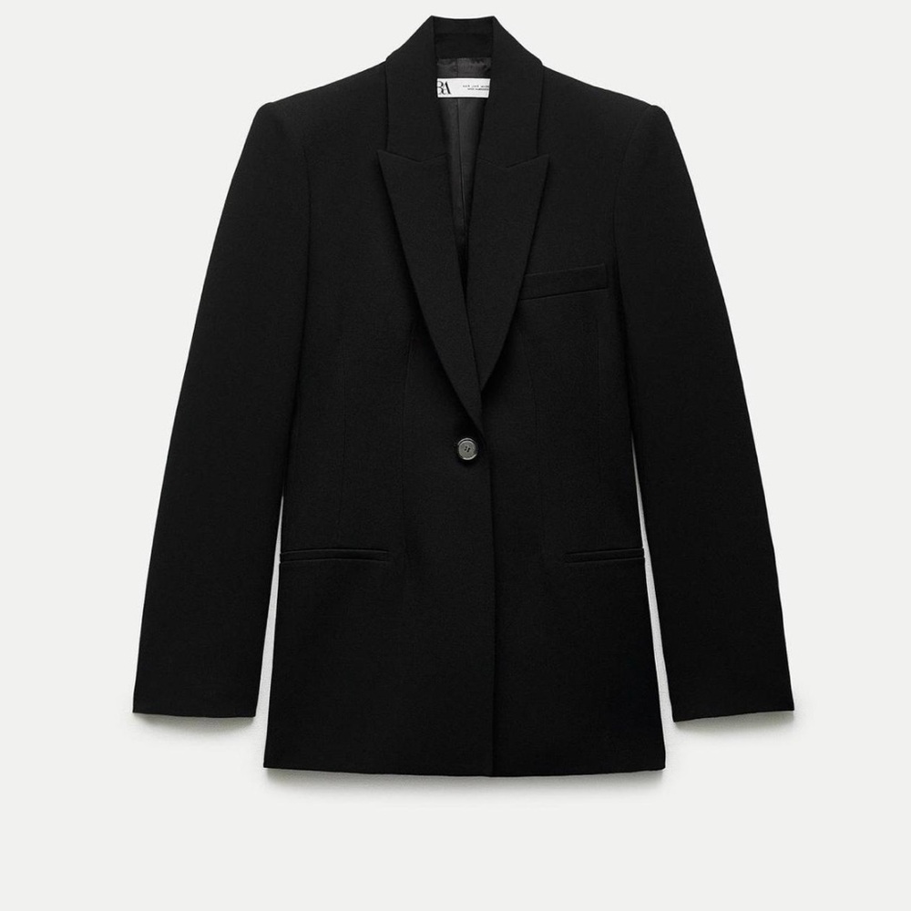 Zara Black Long Sleeve Business Sleek Single Button Blazer Jacket